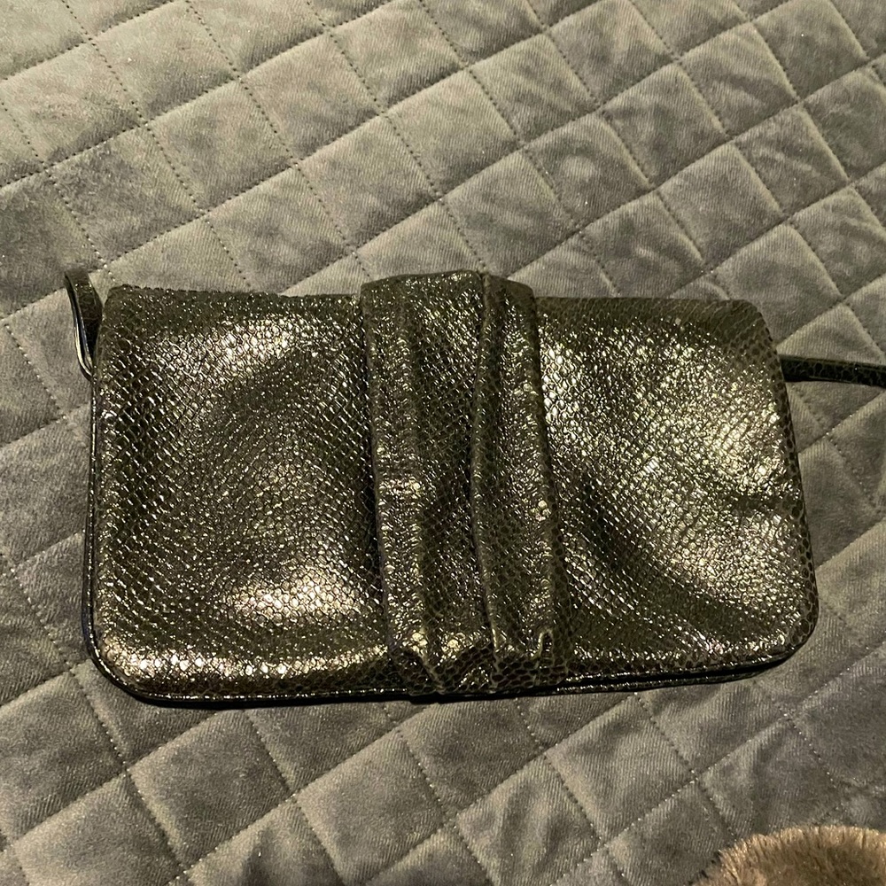 Black, snakeskin print clutch